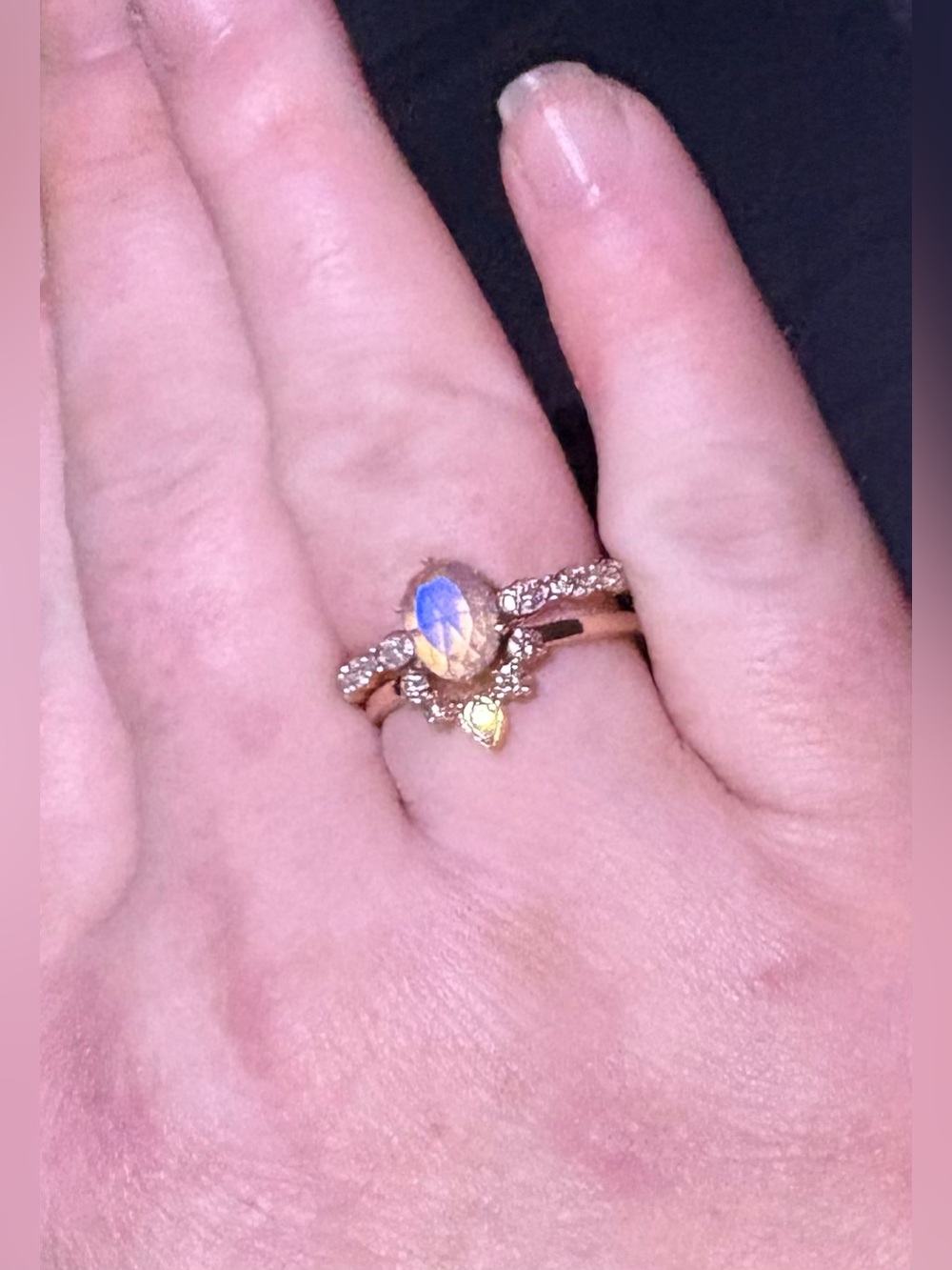 Natural Moon Magic Moonstone and Diamond Ring
